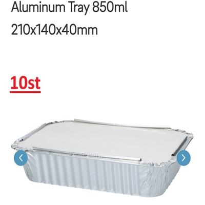 Aluminum Tray 850ml 210x140x40mm 10st Disposable